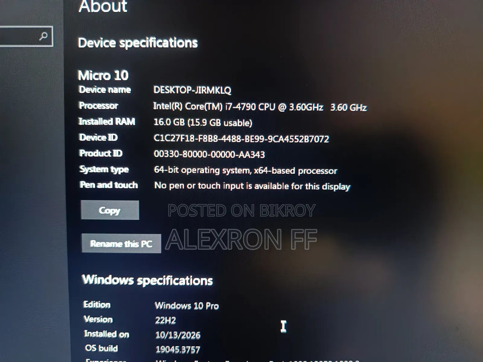 Desktop Computer 16GB Intel Core i7 SSD 128GB