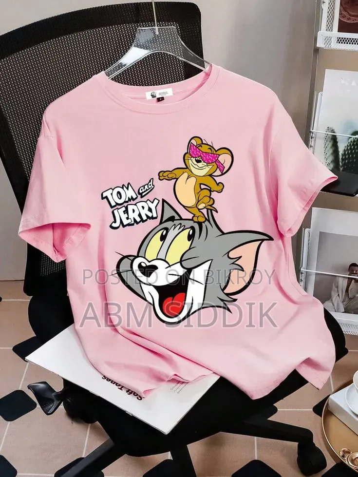 Cute Tom and Jerry Cartoon Graphic Printed Cotton T-Shirt for Women