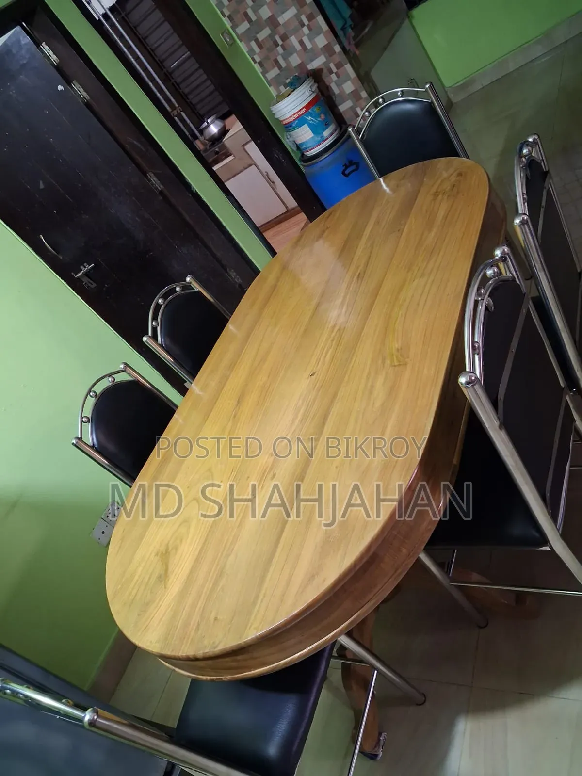Original Akashmoni Wooden Table and SS Cushioned Chairs