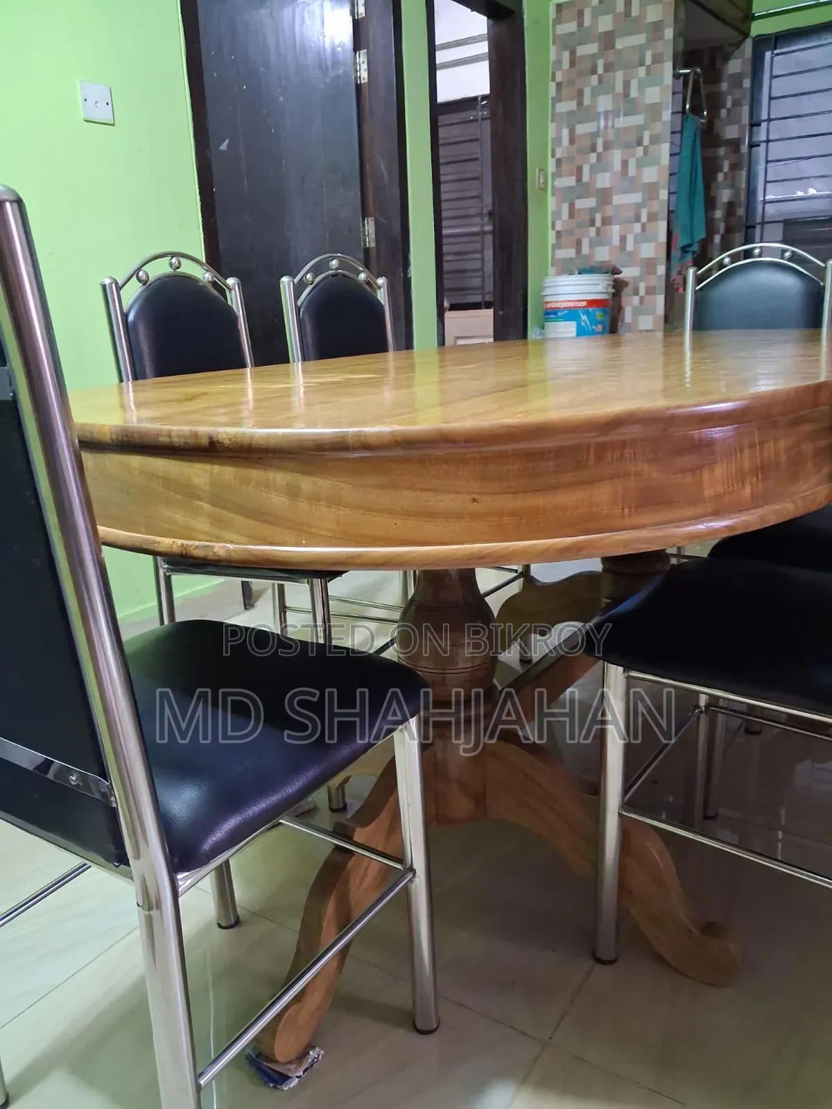 Original Akashmoni Wooden Table and SS Cushioned Chairs