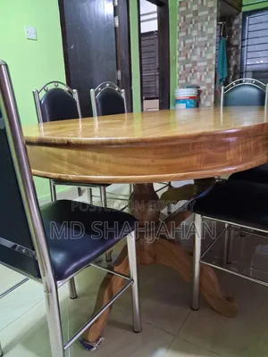 Original Akashmoni Wooden Table and SS Cushioned Chairs