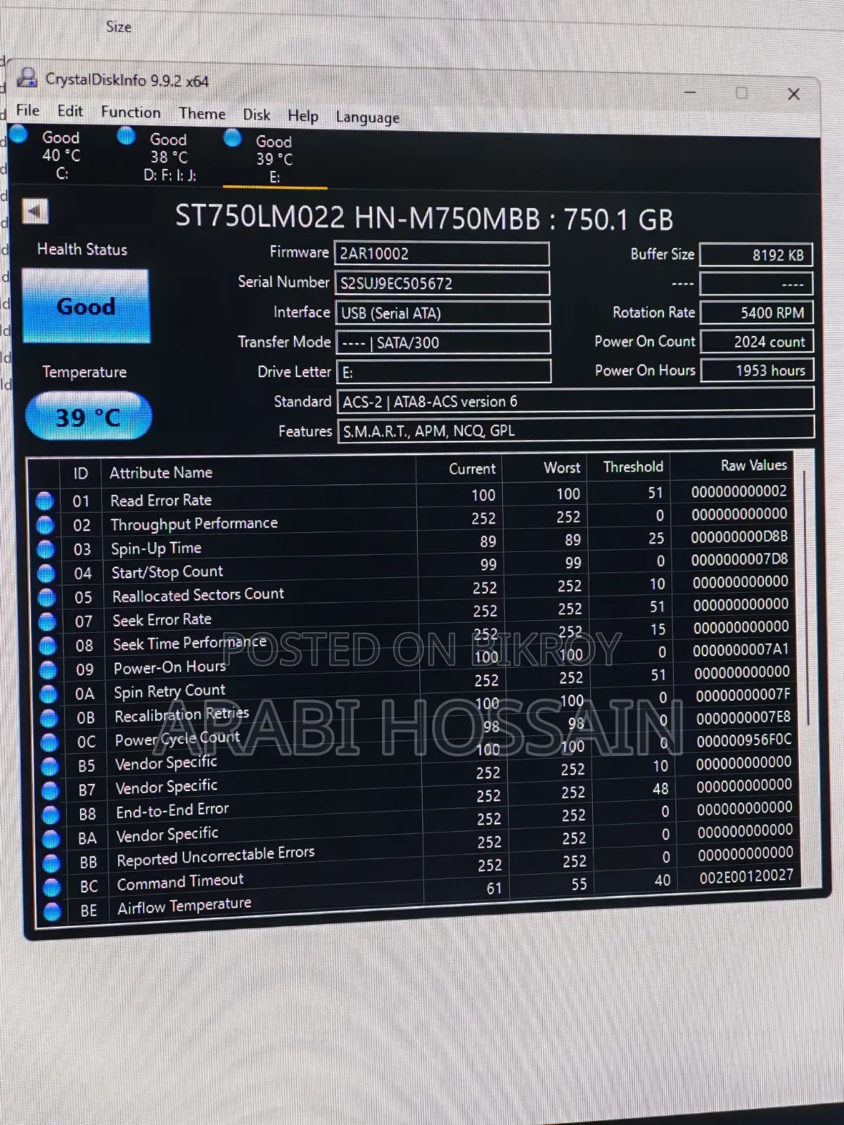 Samsung 750gb Laptop HDD