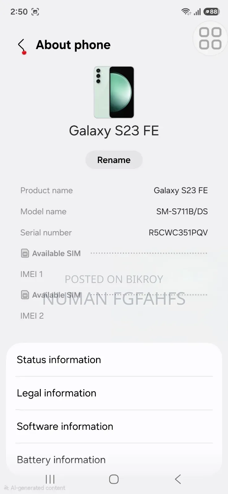 Samsung Galaxy S23 FE 128 GB Green