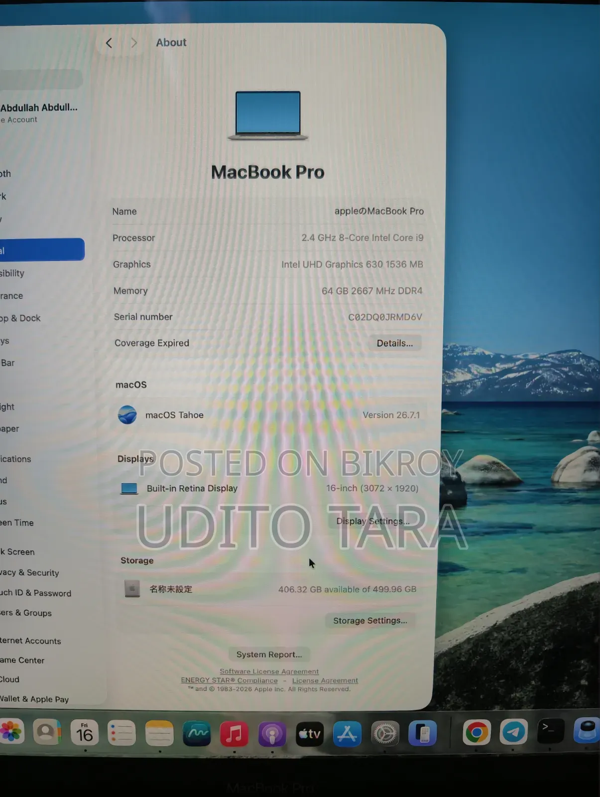 Laptop Apple MacBook 2019 64GB Intel Core i9 SSD 512GB