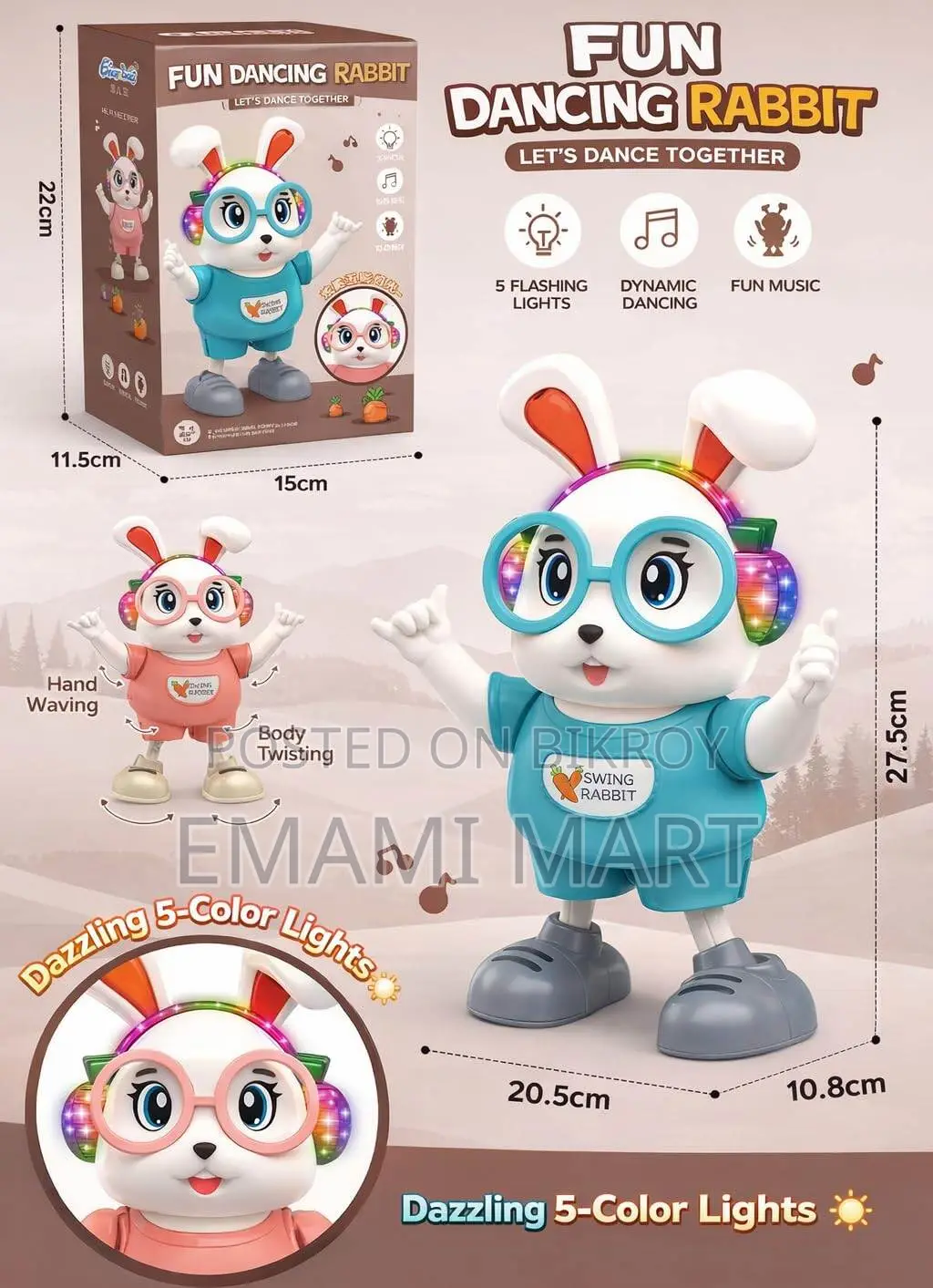 Fun Dancing Rabbit Toy with Lights & Music | Interactive Swing Rabbit 