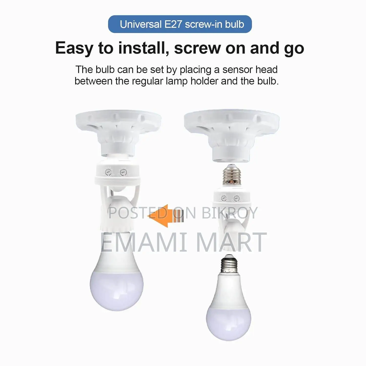 Motion Sensor Light Socket, E26/E27 Smart Lamp Bulb Holder Adapter Aut