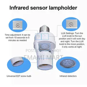 Motion Sensor Light Socket, E26/E27 Smart Lamp Bulb Holder Adapter Aut