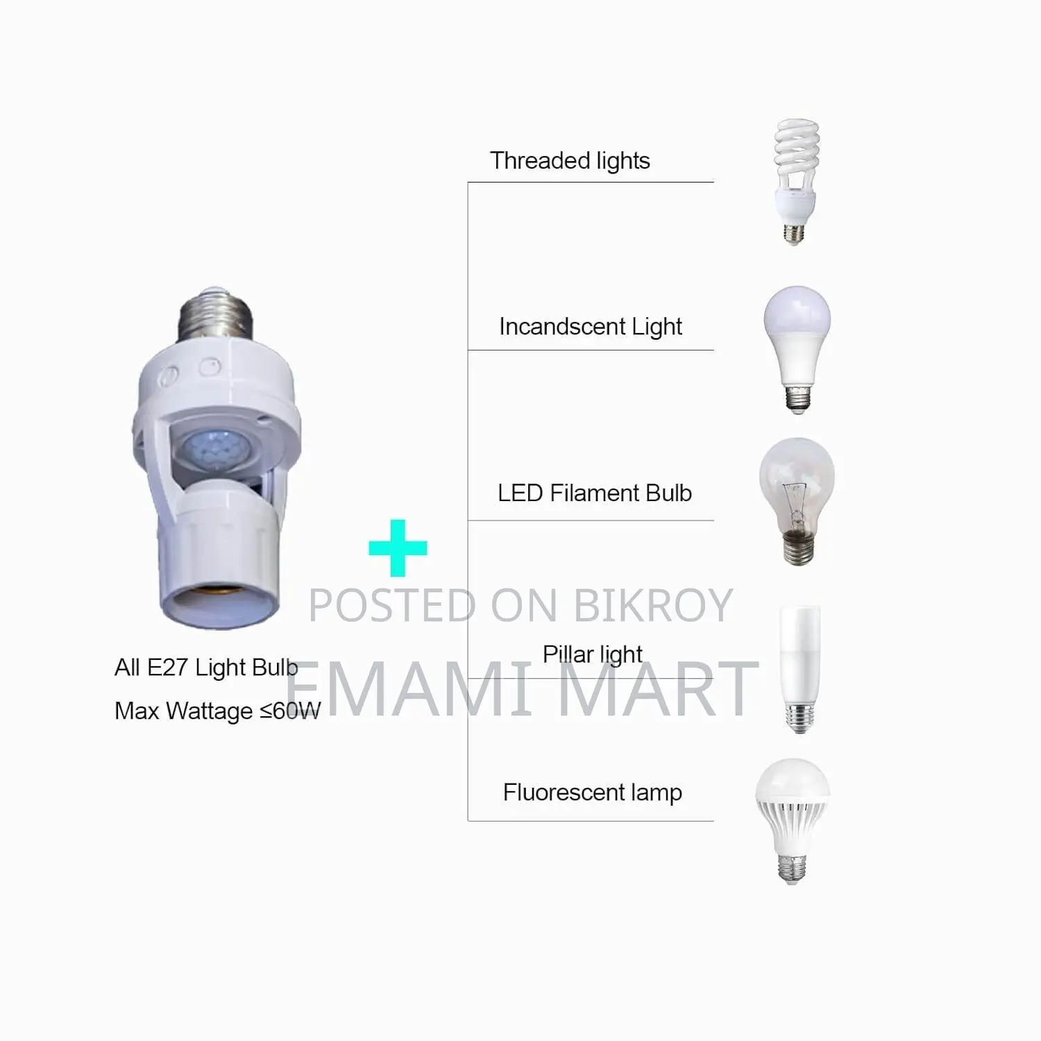 Motion Sensor Light Socket, E26/E27 Smart Lamp Bulb Holder Adapter Aut