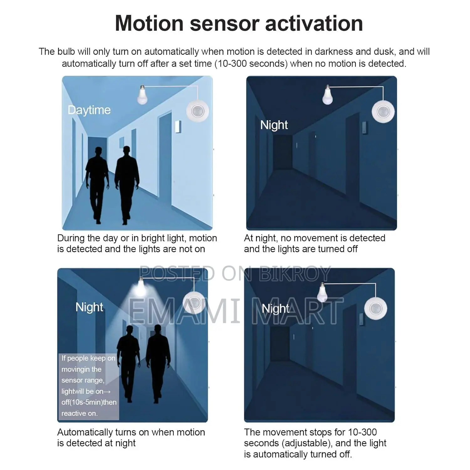 Motion Sensor Light Socket, E26/E27 Smart Lamp Bulb Holder Adapter Aut