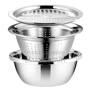 Stainless Steel Basin With Vegetable Cutter and Drain Basket 3-IN-1 MU