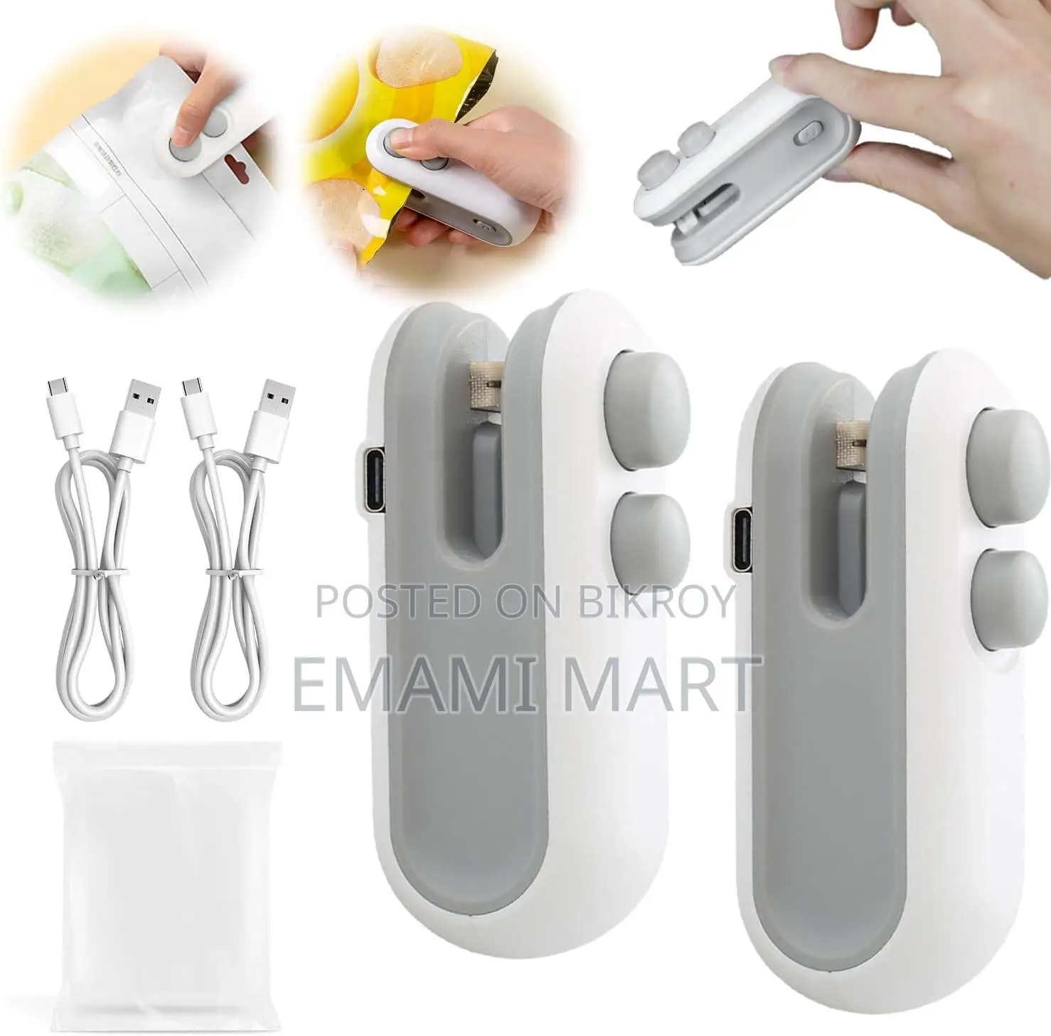2IN1 Mini Sealing Machine USB Rechargable Heat Sealer Storage Bag Plas