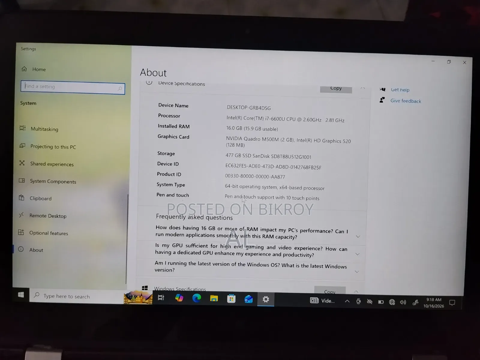 Laptop Lenovo ThinkPad P40 Yoga 16GB Intel Core i7 SSD 500GB