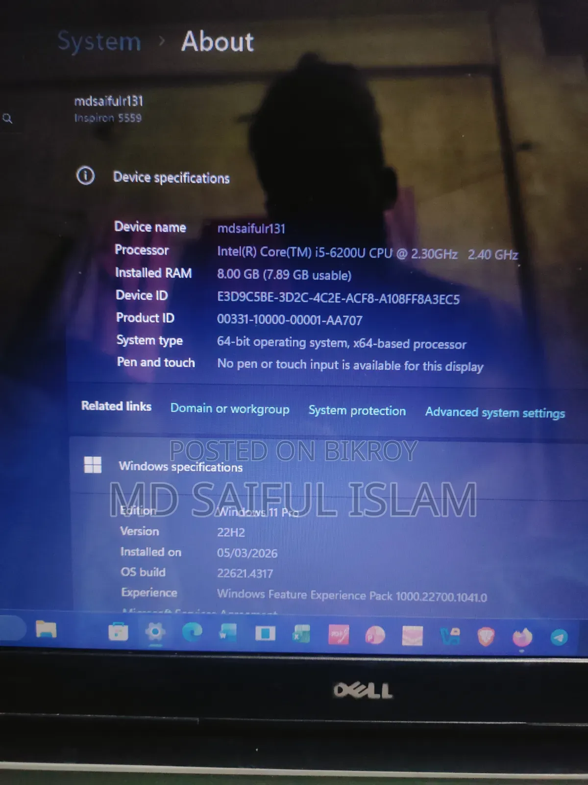 Laptop Dell Inspiron 5559 8GB RAM Intel Core i5 Processor 256GB SSD