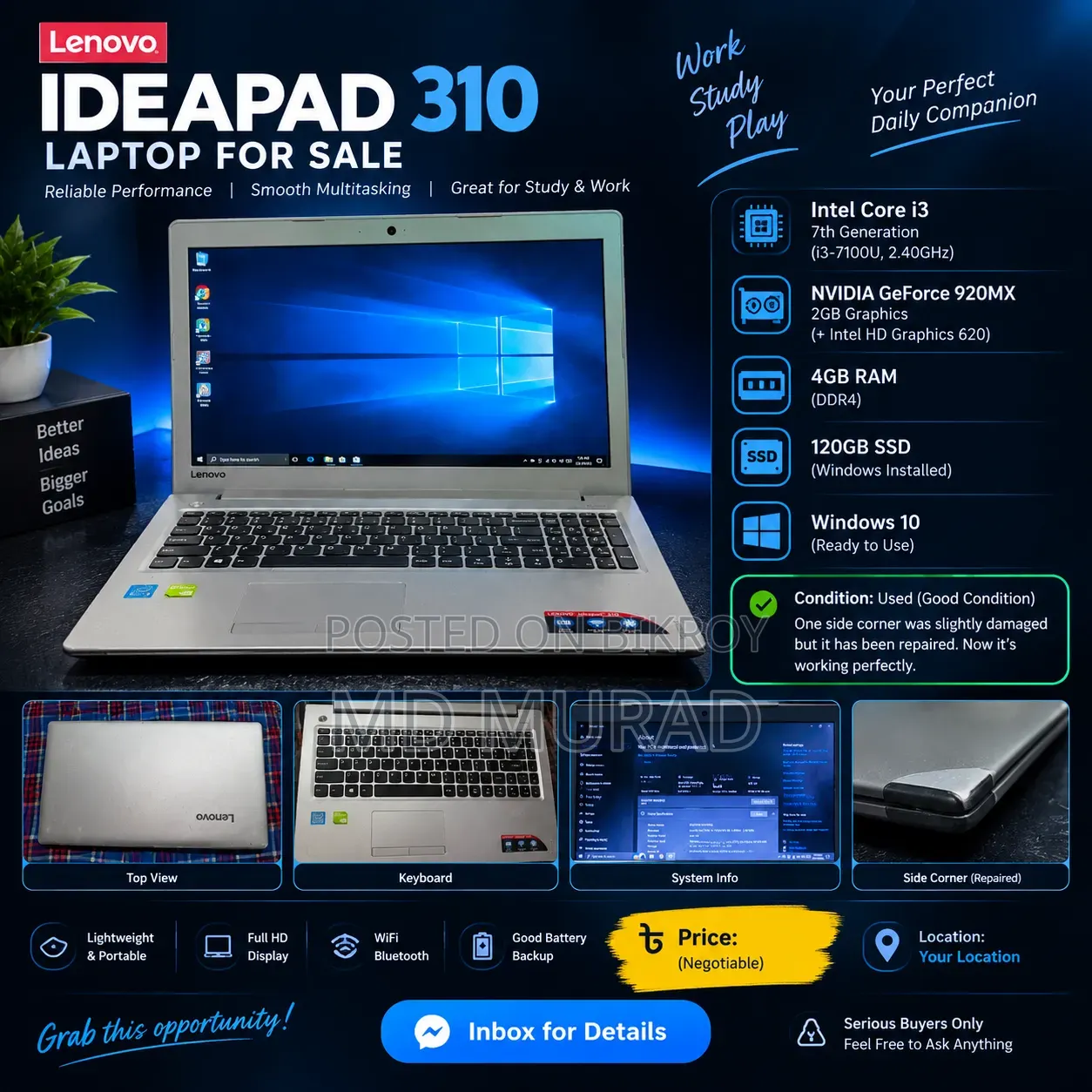 Laptop Lenovo IdeaPad 310 4GB Intel Core i3 SSD 128GB