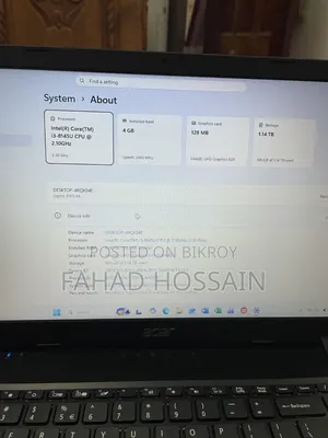 ল্যাপটপ এসার এস্পায়ার ৩ ৪জিবি ইন্টেল কোর আই৩ এসএসডি ২৫৬জিবি
