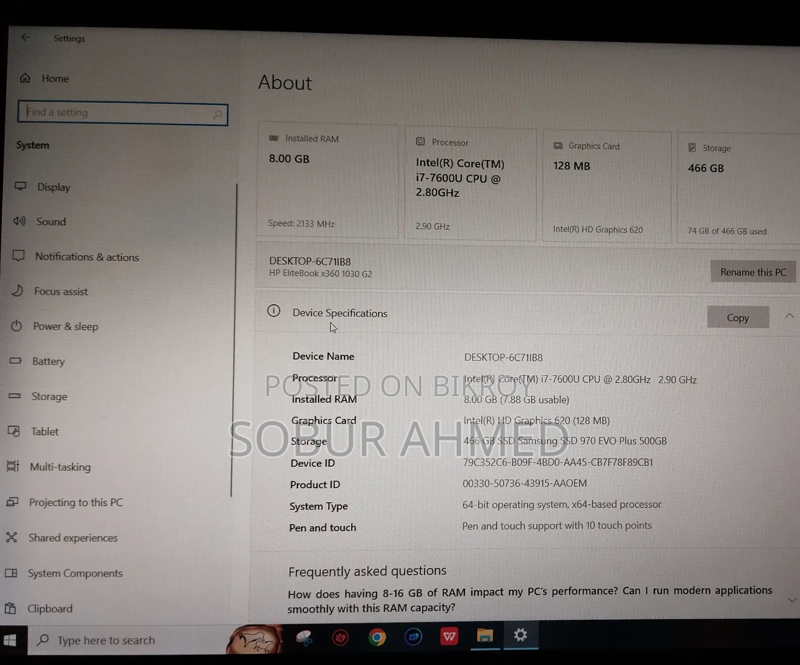 Laptop HP EliteBook X360 1030 G2 8GB Intel Core i7 HDD+SSD 512GB