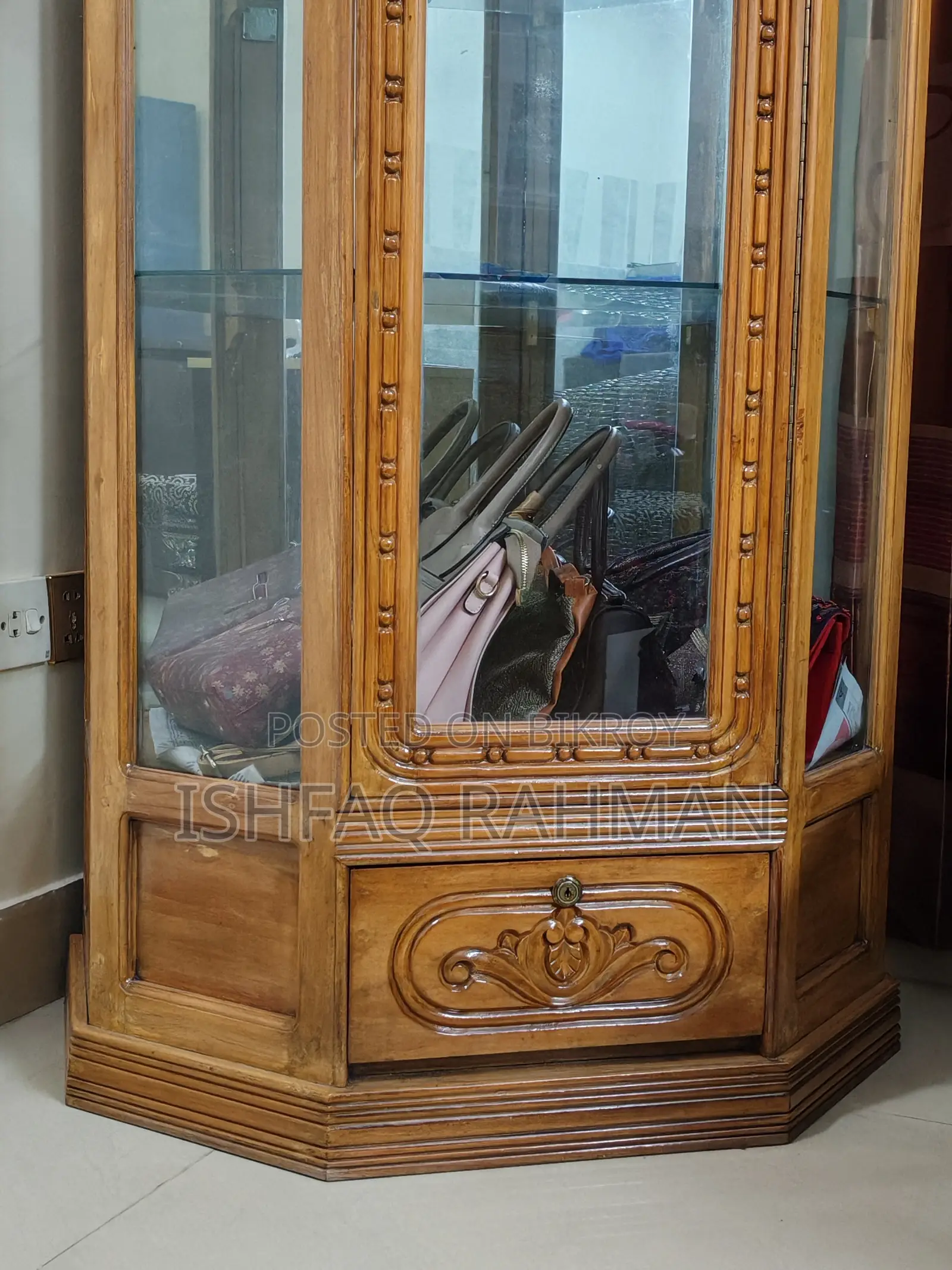 Teak Wood Showcase | Premium Segun Wood Showcase | Glass Cabinet