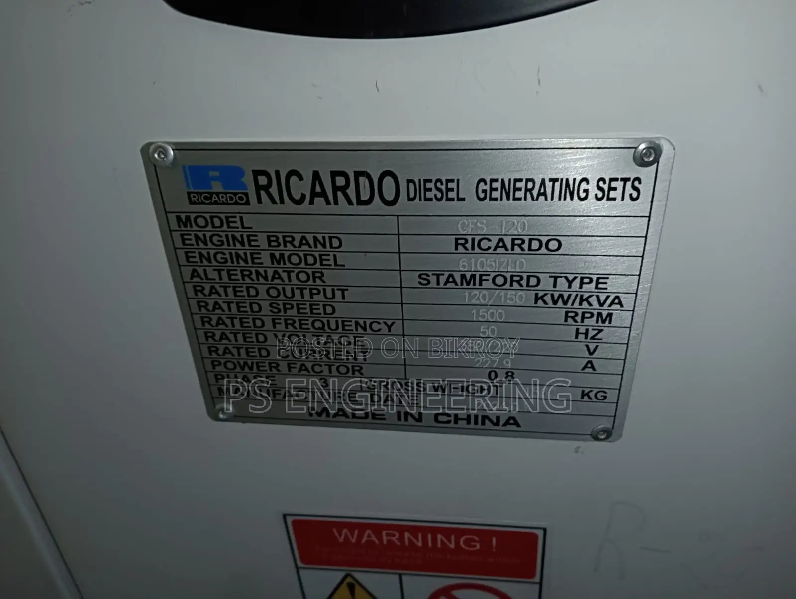 Brand New 150KVA Ricardo Diesel Generator Zhongling Controller