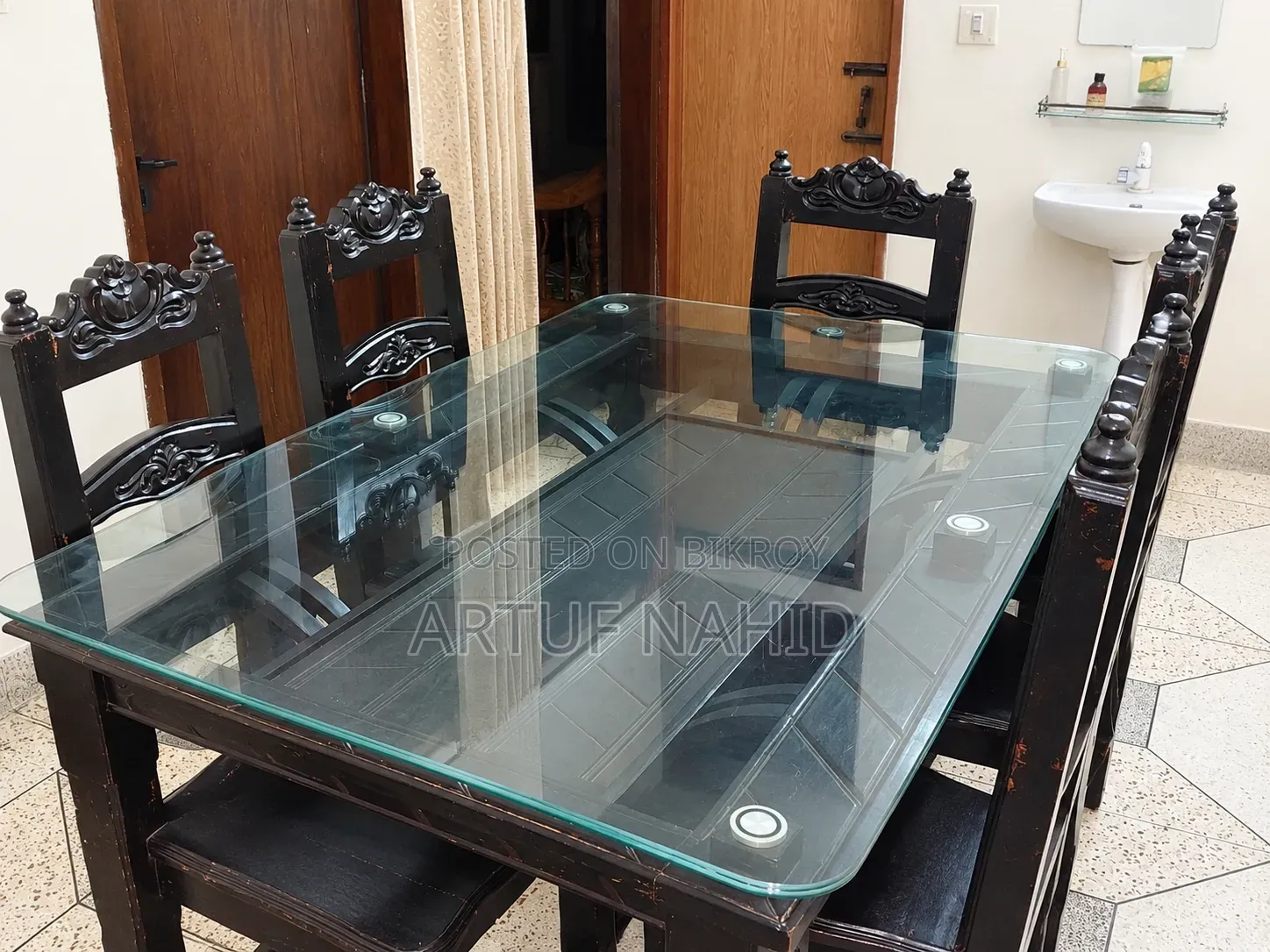 Sturdy Wooden Dining Table with 6 Chairs for Sale