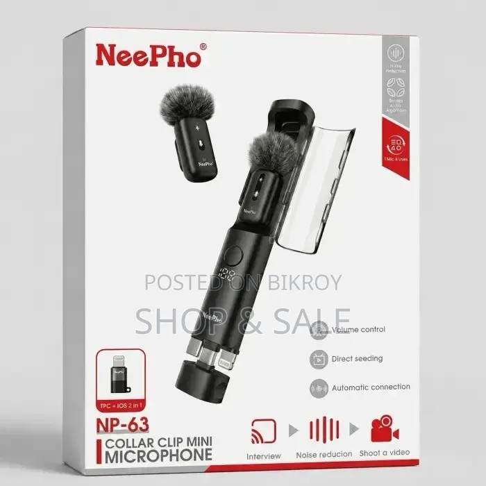 NeePho NP-63 Wireless Collar Clip Mini Microphone – 2-in-1 Type