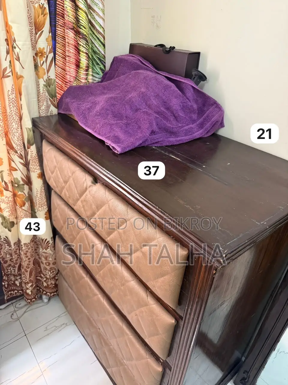 Wooden 4-Drawer Wardrobe – Tetul Bichi Colour, Rexin Design