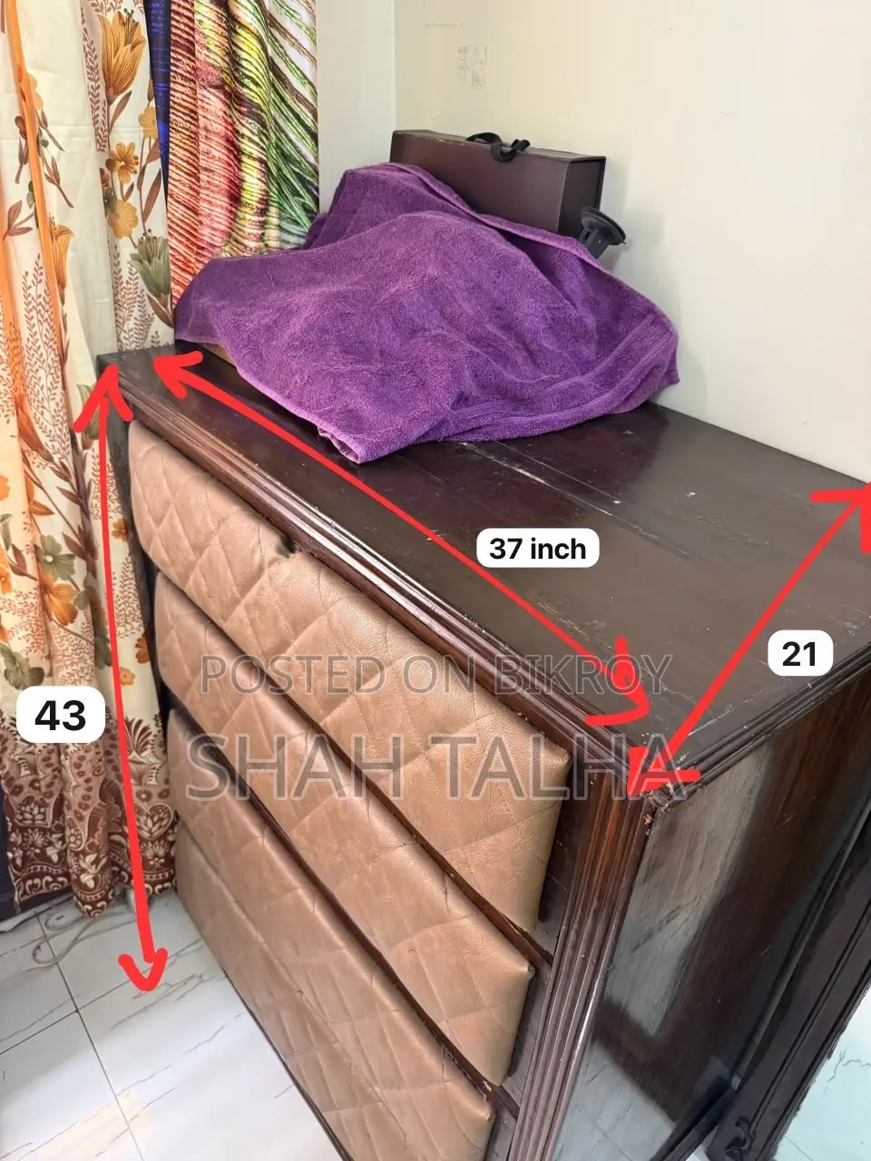 Wooden 4-Drawer Wardrobe – Tetul Bichi Colour, Rexin Design