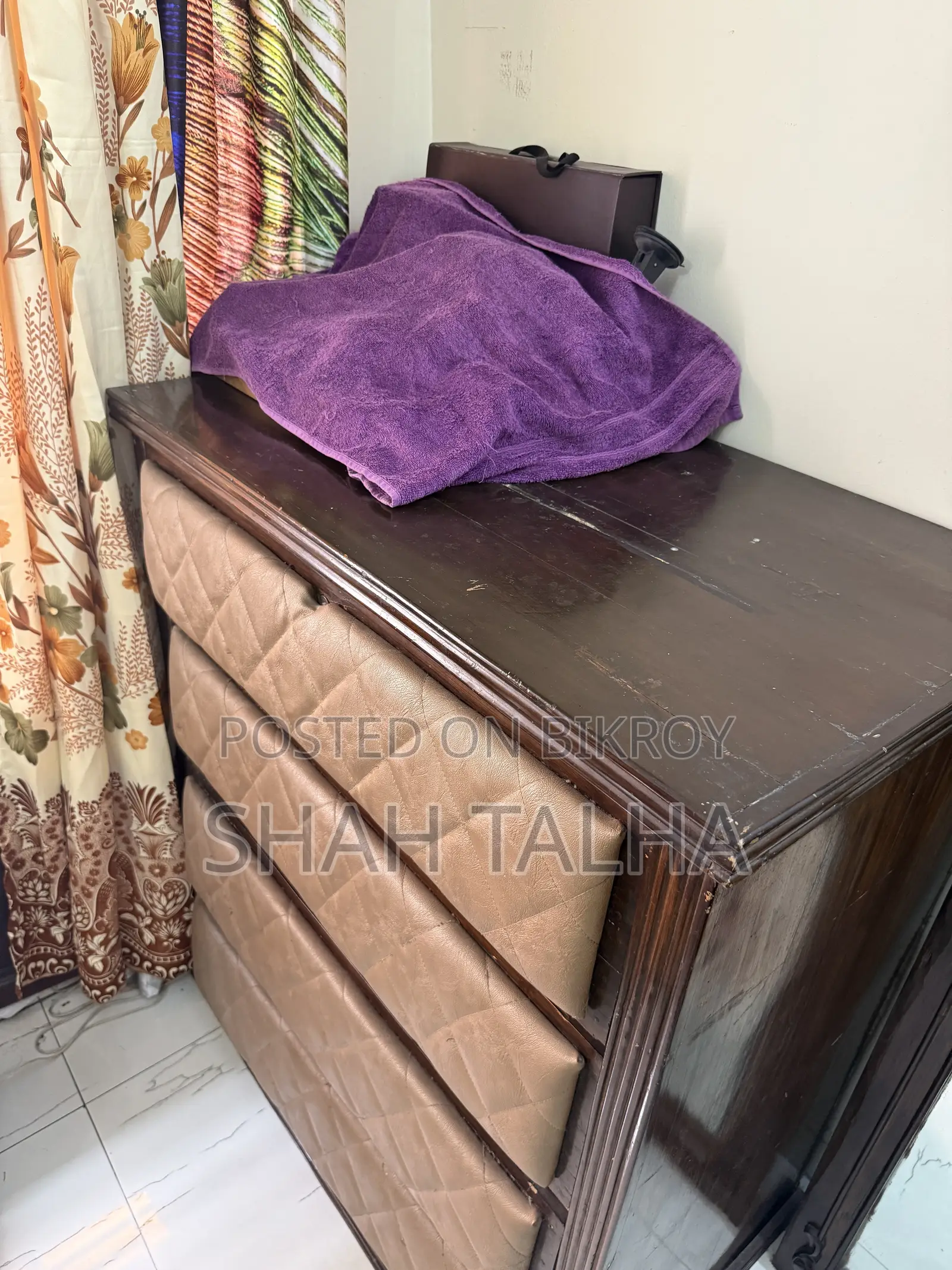 Wooden 4-Drawer Wardrobe – Tetul Bichi Colour, Rexin Design