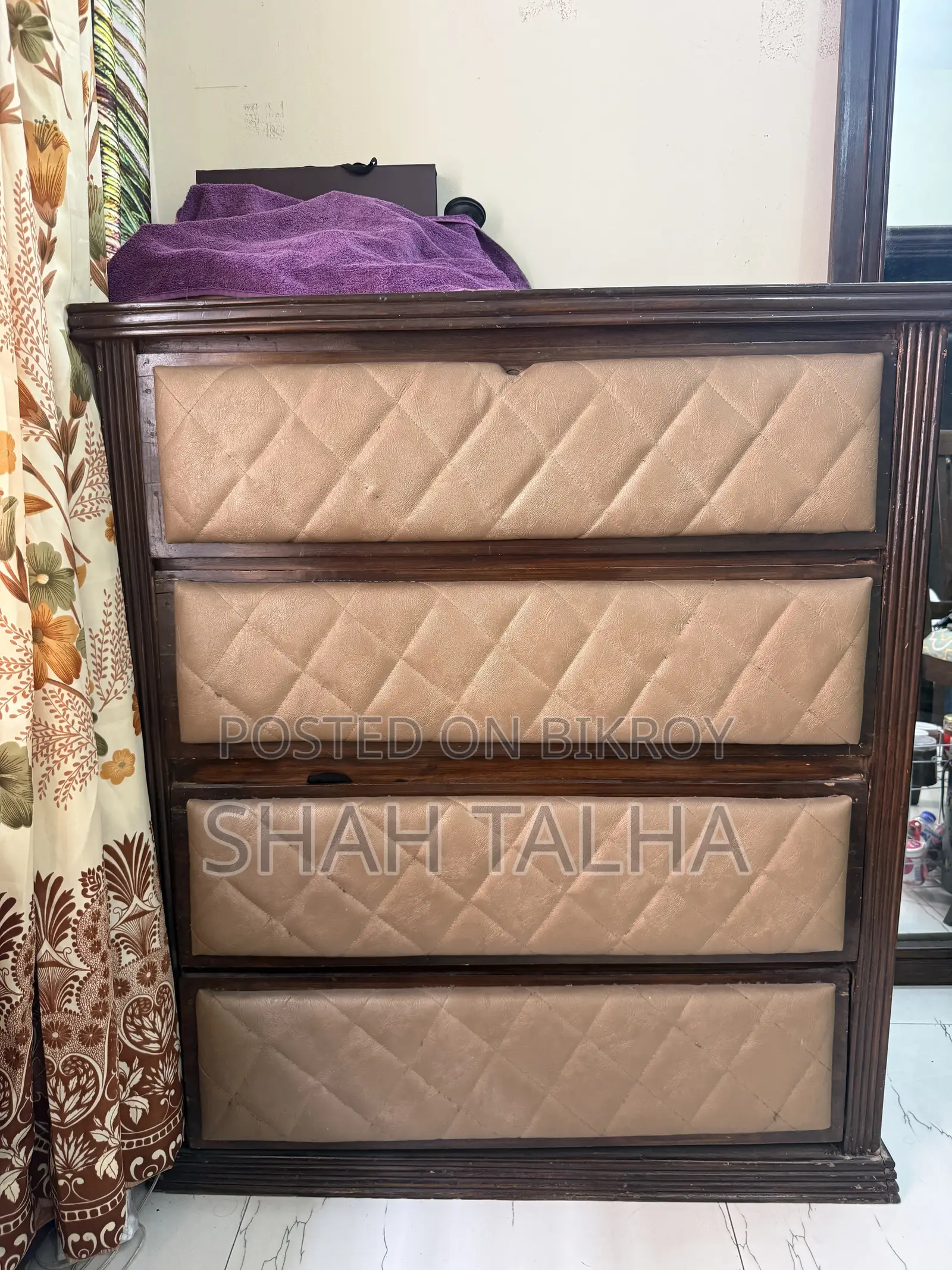 Wooden 4-Drawer Wardrobe – Tetul Bichi Colour, Rexin Design