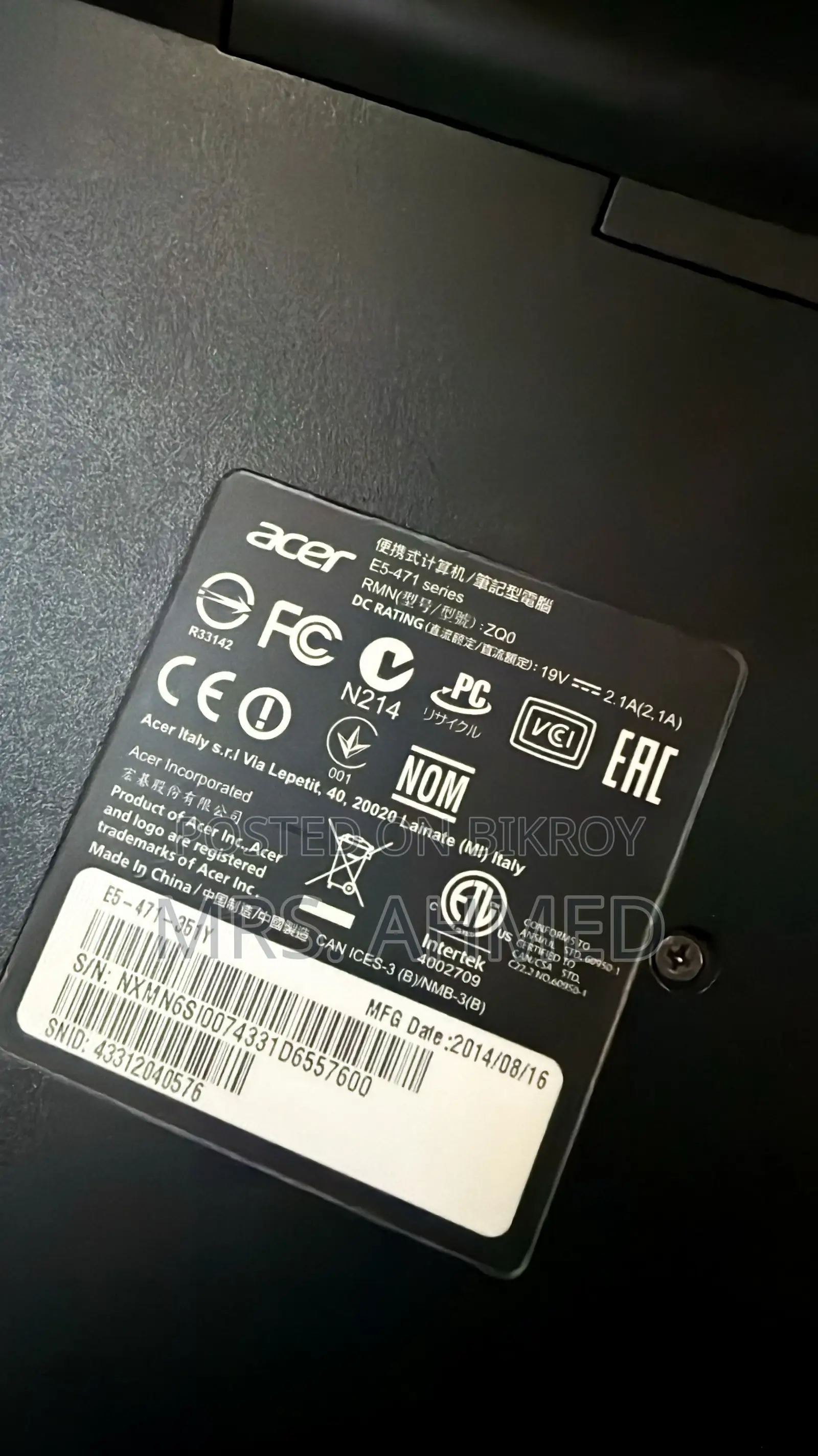 Laptop Acer Aspire E5-471P 8GB Intel Core i3 SSD 250GB