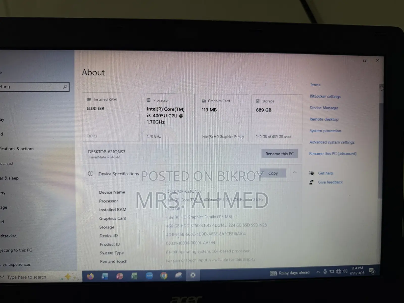 Laptop Acer Aspire E5-471P 8GB Intel Core i3 SSD 250GB