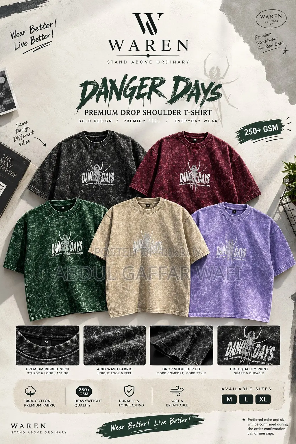 Acid Wash Drop Shoulder T-Shirt