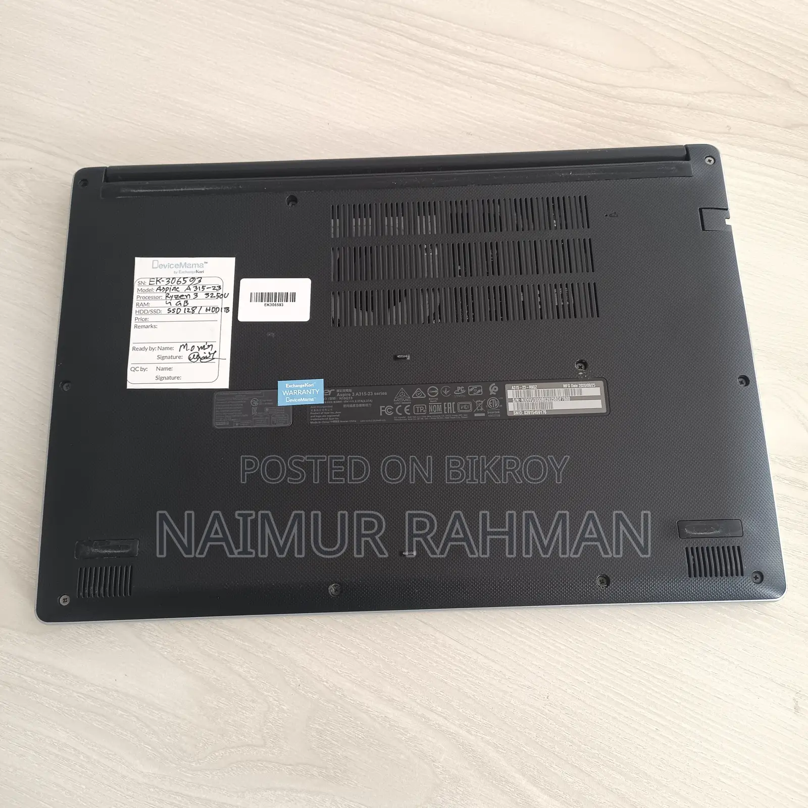 Laptop Acer Aspire 3 4GB AMD Ryzen 3 HDD+SSD 700GB