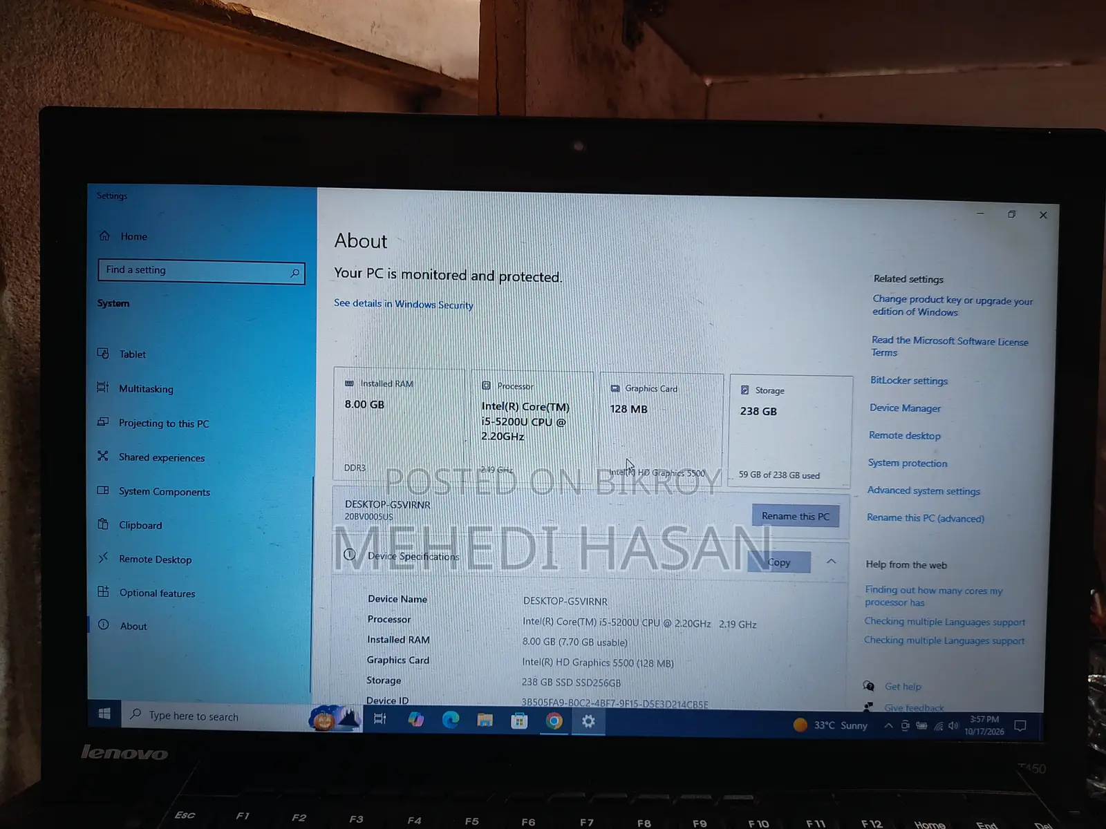 Laptop Lenovo ThinkPad T450 8GB Intel Core i5 SSD 256GB
