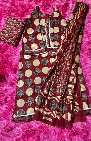 Maroon Cotton 3 Piece - Ajrakh Lace Work - Unused