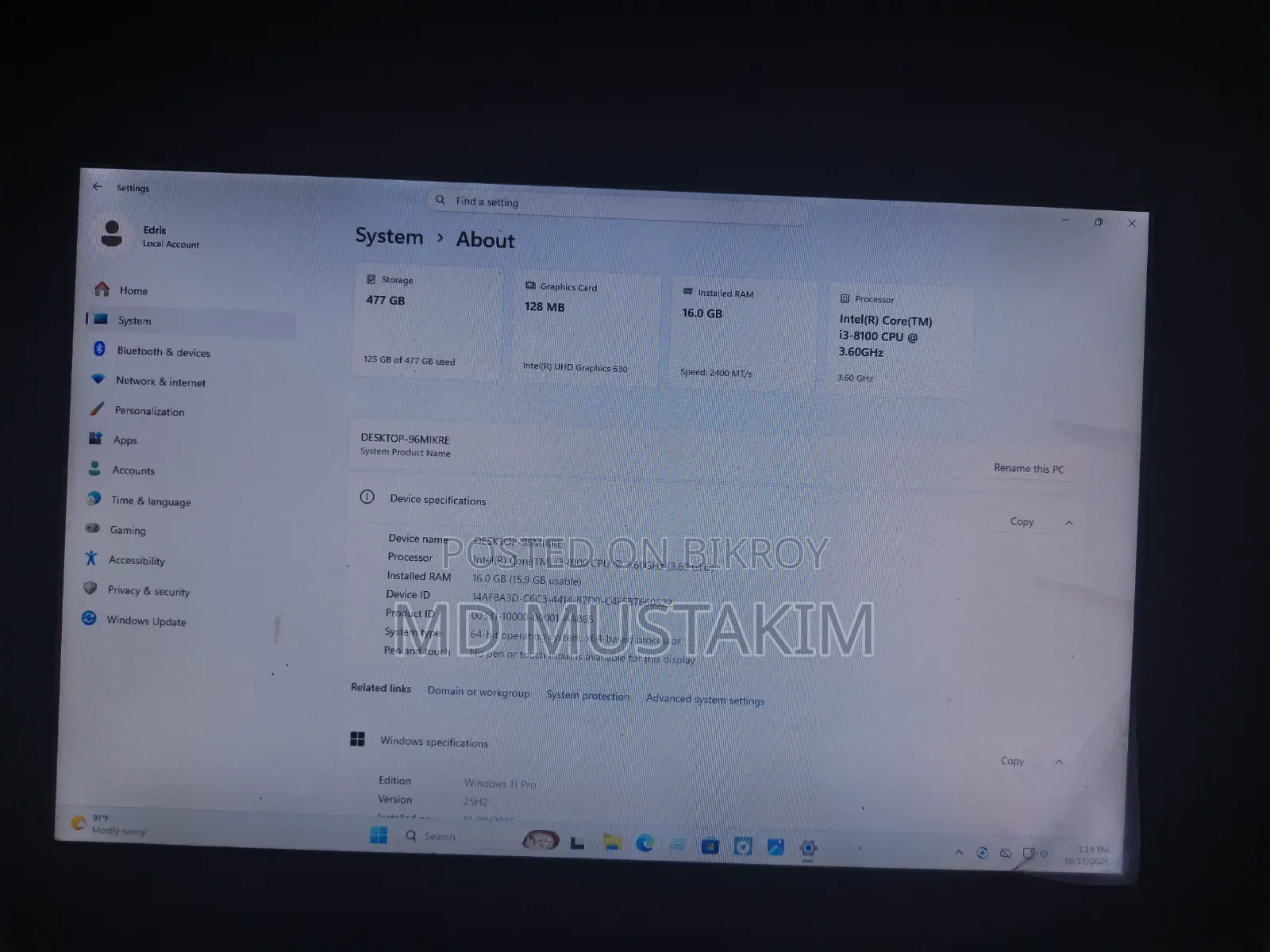 Desktop Computer 16GB Intel Core i3 SSD 500GB