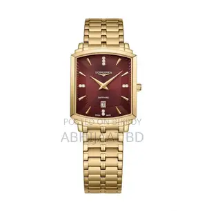 Longines Luxury Golden Square Watch With Red Wine Dial