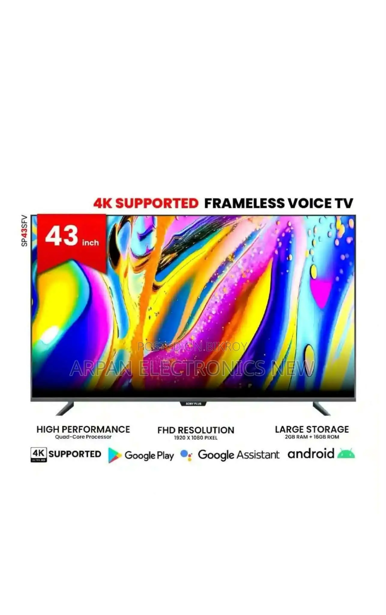 QLED TV Voice Control 4K UHD Smart Android Sony Plus 43'' Inch