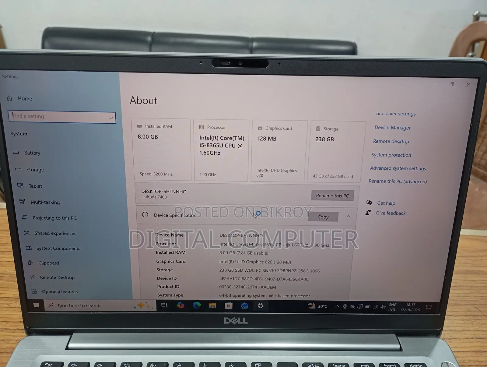 Laptop Dell Latitude 7400 8GB Intel Core i5 SSD 256GB
