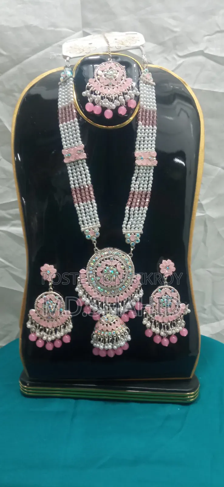 এলেগ্যান্ট পিংক এন্ড হোয়াইট পার্ল ব্রাইডাল জুয়েলারি সেট - ওয়েডিং এন্ড পার্টি