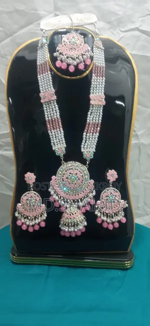 এলেগ্যান্ট পিংক এন্ড হোয়াইট পার্ল ব্রাইডাল জুয়েলারি সেট - ওয়েডিং এন্ড পার্টি