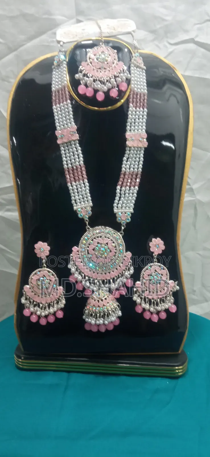 এলেগ্যান্ট পিংক এন্ড হোয়াইট পার্ল ব্রাইডাল জুয়েলারি সেট - ওয়েডিং এন্ড পার্টি