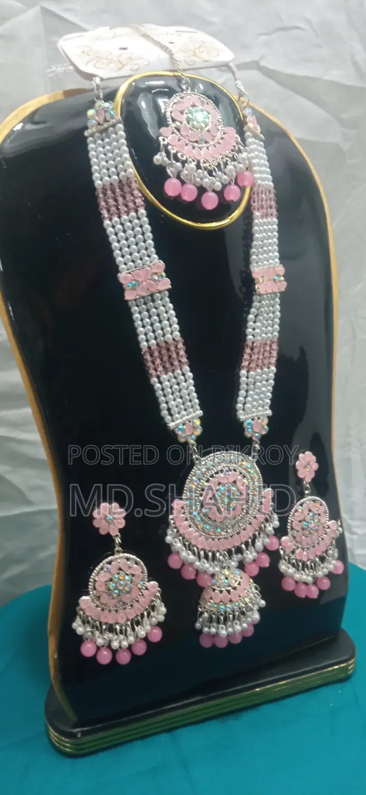 এলেগ্যান্ট পিংক এন্ড হোয়াইট পার্ল ব্রাইডাল জুয়েলারি সেট - ওয়েডিং এন্ড পার্টি
