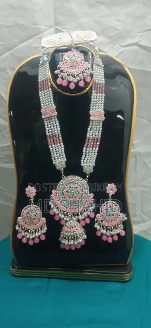 এলেগ্যান্ট পিংক এন্ড হোয়াইট পার্ল ব্রাইডাল জুয়েলারি সেট - ওয়েডিং এন্ড পার্টি