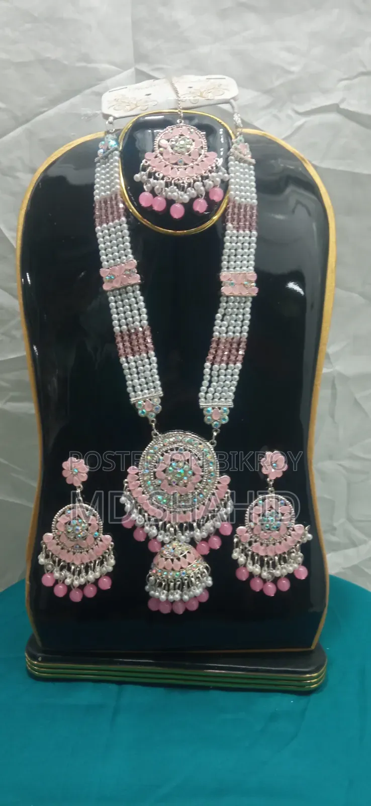 এলেগ্যান্ট পিংক এন্ড হোয়াইট পার্ল ব্রাইডাল জুয়েলারি সেট - ওয়েডিং এন্ড পার্টি