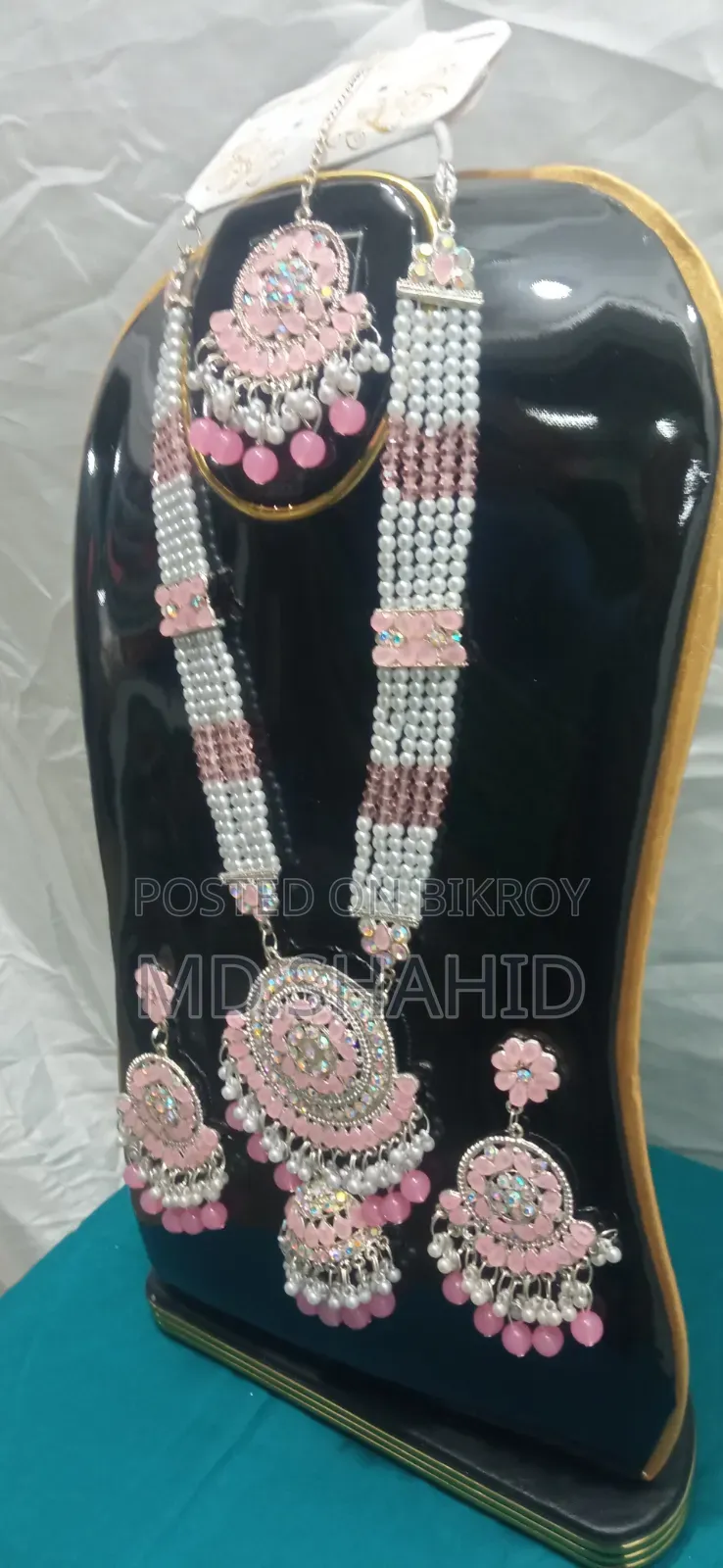 এলেগ্যান্ট পিংক এন্ড হোয়াইট পার্ল ব্রাইডাল জুয়েলারি সেট - ওয়েডিং এন্ড পার্টি