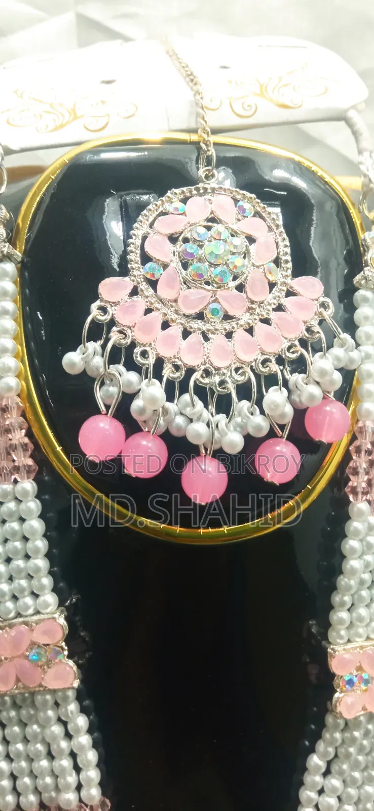 এলেগ্যান্ট পিংক এন্ড হোয়াইট পার্ল ব্রাইডাল জুয়েলারি সেট - ওয়েডিং এন্ড পার্টি