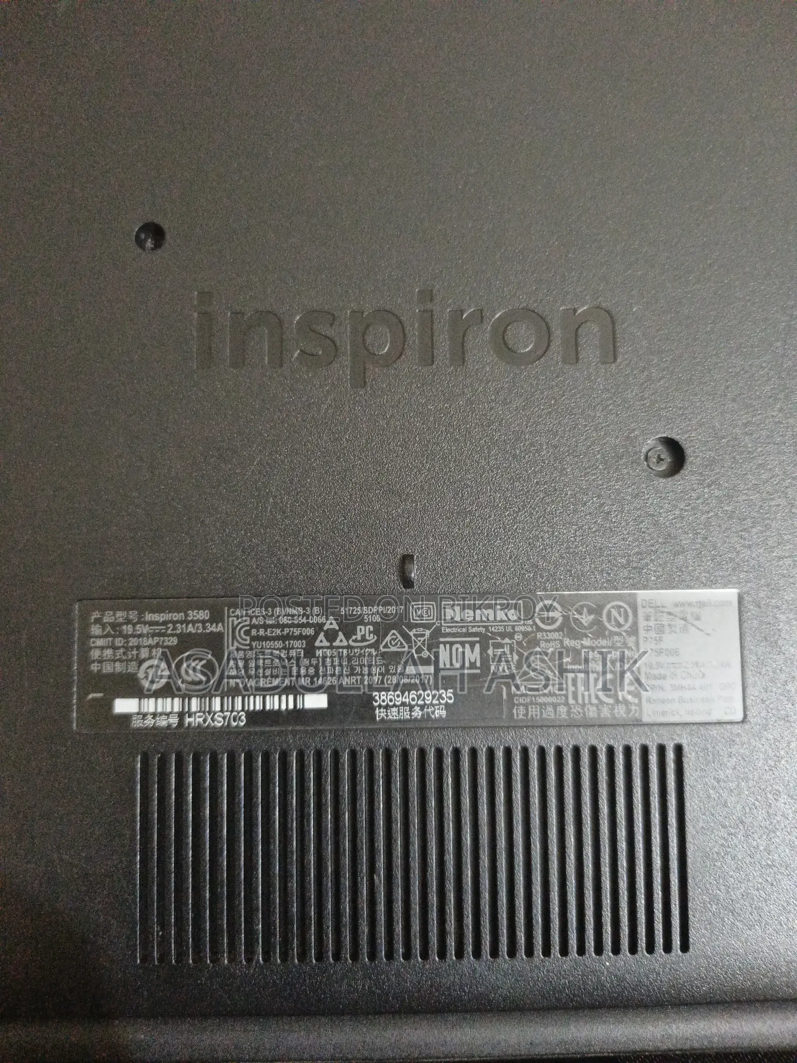 Laptop Dell Inspiron 15 3580 4GB HDD 500GB