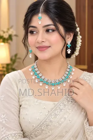 প্রিমিয়াম টারকোয়েজ ও পার্ল ইমিটেশন জুয়েলারি সেট |