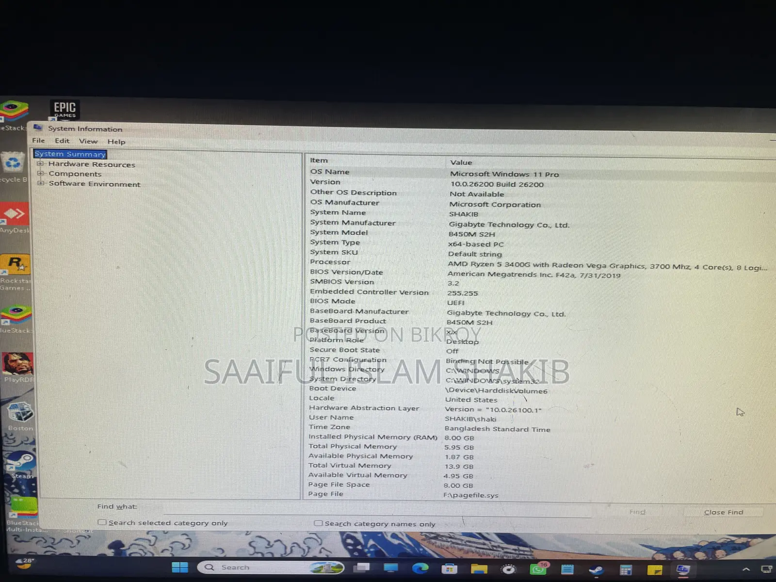 Desktop Computer Gigabyte 8GB AMD Ryzen 5 HDD+SSD 1T