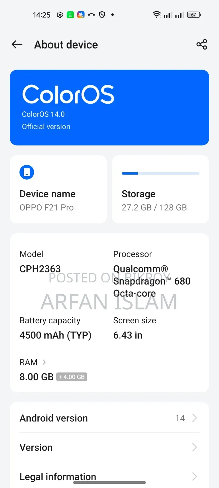 Oppo F21 Pro 128 GB Black
